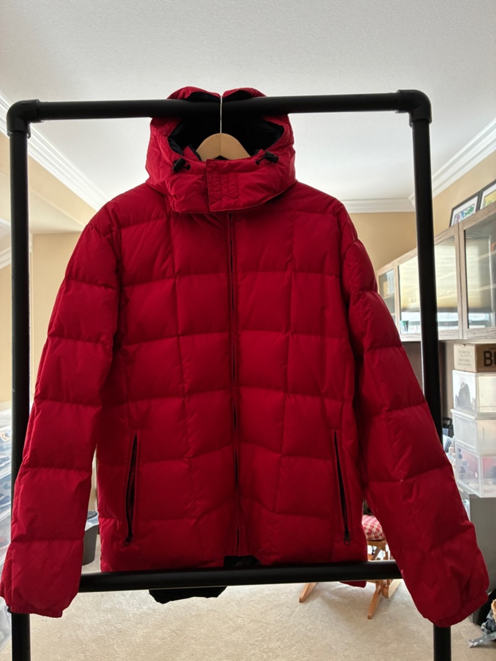 Lands' End Men's Red Quilted Hooded Puffer Jacket